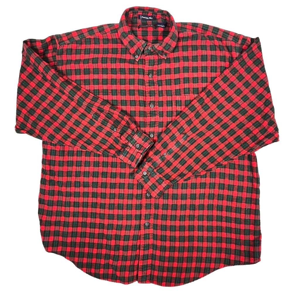GANT Men's L Foxbridge Plaid Flannel Shirt Red Green Tartan Cotton Casual Preppy